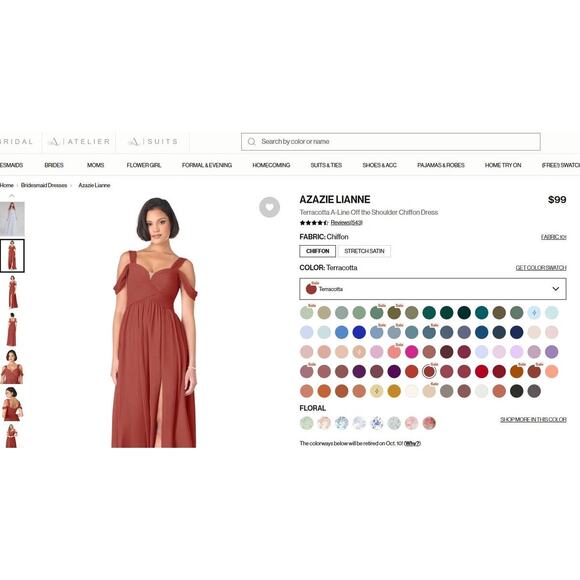 Azazie Lianne Terracotta size A6 A-Line Off the Shoulder Chiffon Dress - Picture 8 of 9